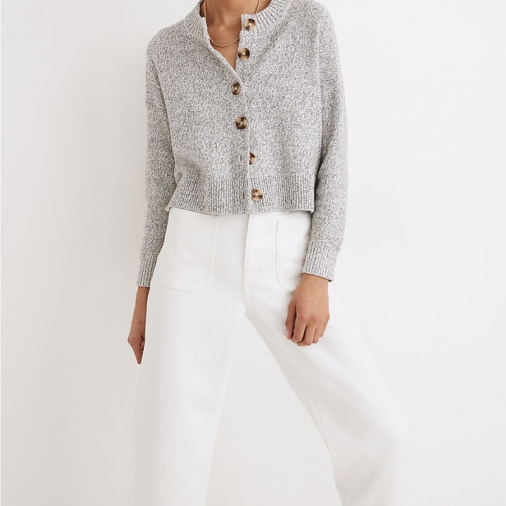 Madewell Heather Gray Marled Panda Boxy Cropped Broadway Cardigan Sweater